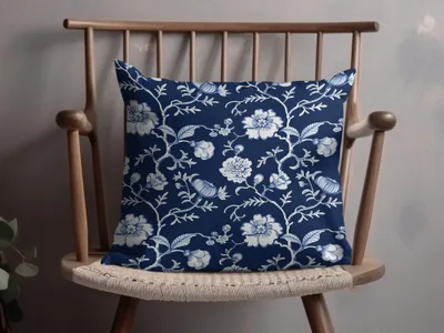 Elegant Blue Floral Pattern Throw Pillow Decor
