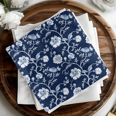 Elegant Blue and White Floral Pattern Napkins
