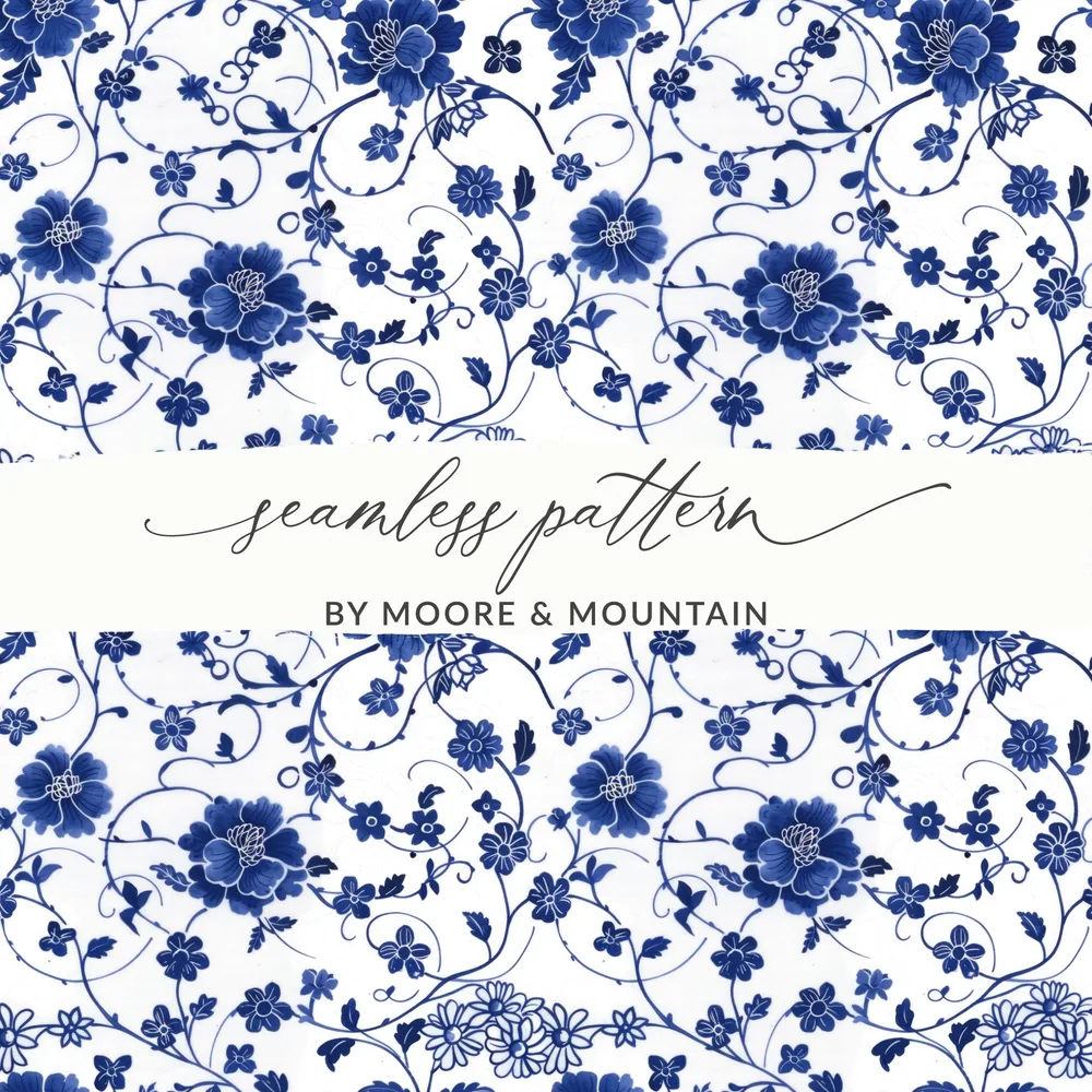 Elegant Blue Floral Seamless Pattern by Moore & Mountain