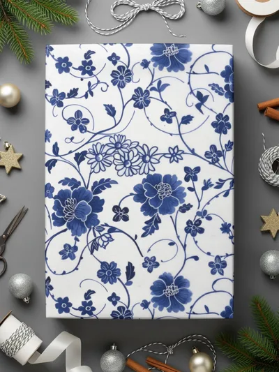 Elegant Blue Floral Wrapping Paper Design product