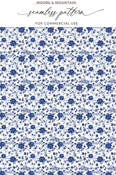 Moore & Mountain Blue Floral Seamless Pattern Design