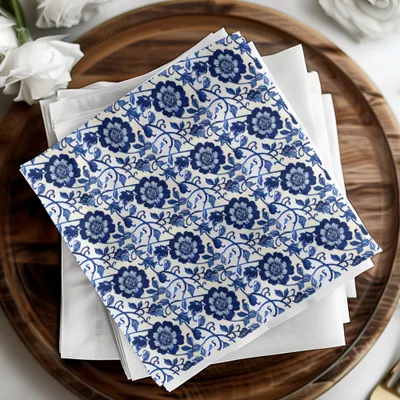 Blue and White Floral Pattern Decorative Napkins