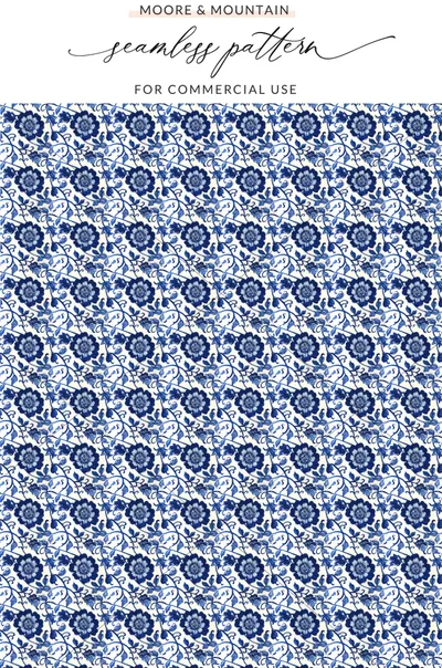 Elegant Blue and White Floral Seamless Pattern