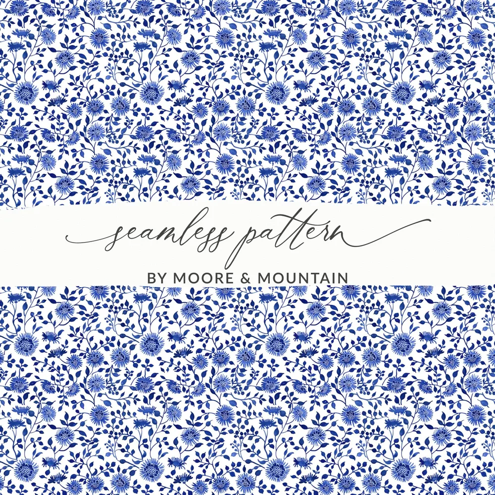 Blue Floral Seamless Pattern by Moore and Mountain Design