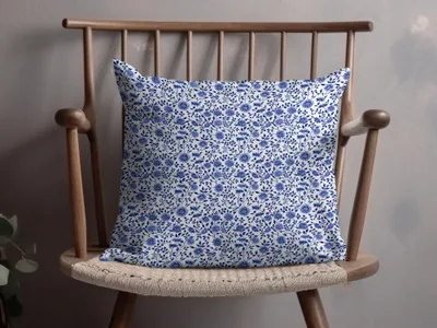 Elegant Blue Floral Print Decorative Pillow Product