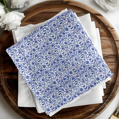 Elegant Blue Floral Paper Napkins for Special Occasions