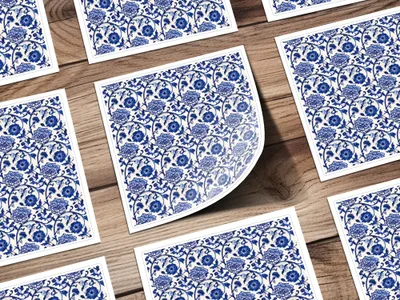 Blue and White Floral Pattern Decorative Art Print