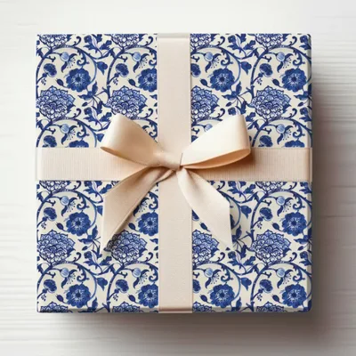Elegant Blue Floral Design Gift Wrapping Paper