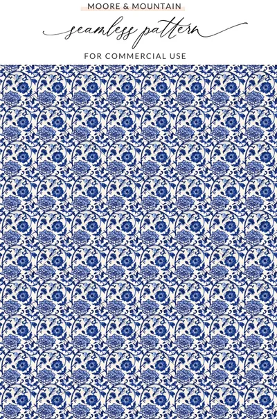 Elegant Blue Floral Seamless Pattern for Commercial Use