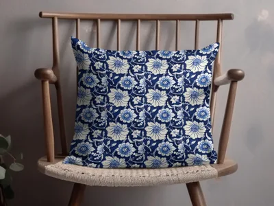 Blue and White Floral Pattern Decorative Pillow