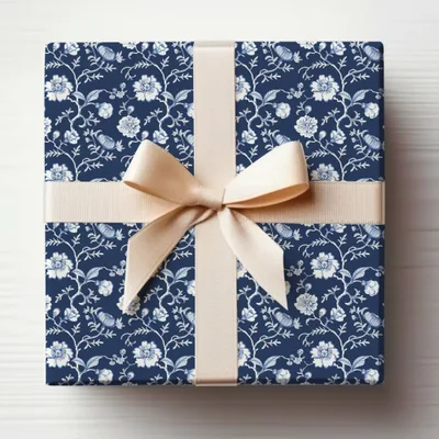 Elegant Navy Floral Gift Box with Bow