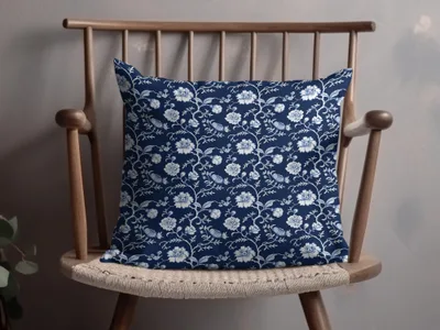 Navy Blue White Floral Pattern Decorative Pillow Product
