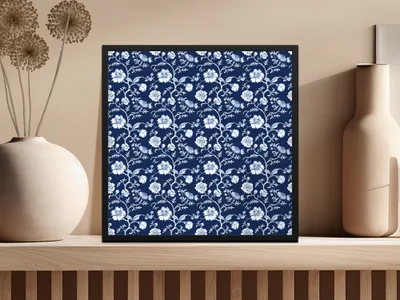 Elegant Navy and White Floral Pattern Art Print