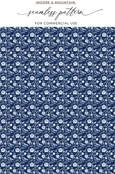 Elegant Blue Floral Seamless Pattern for Commercial Use