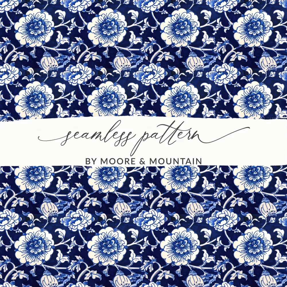 Blue and White Floral Seamless Pattern Design