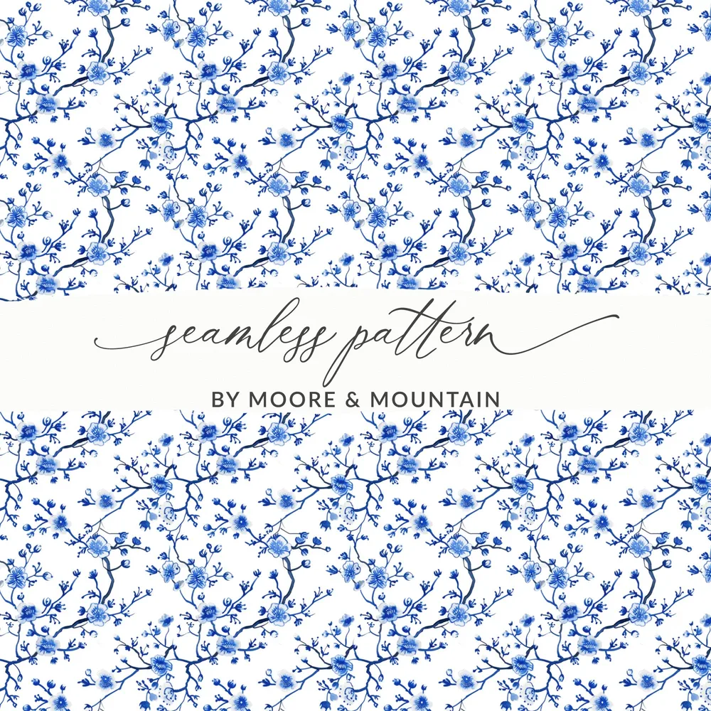 Elegant Blue Floral Seamless Pattern by Moore & Mountain