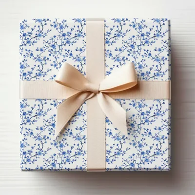 Elegant Blue Floral Design Wrapped Gift Box Product