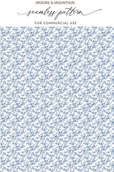 Blue Floral Seamless Pattern for Commercial Use Design
