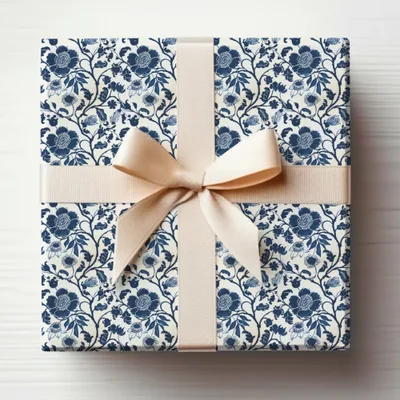 Elegant Floral Gift Wrap with Beige Ribbon Bow