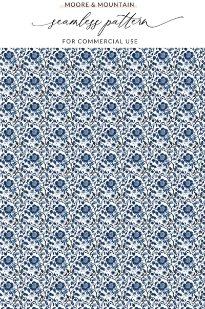 Elegant Blue Floral Seamless Pattern for Commercial Use