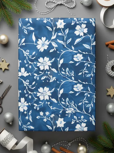 Blue Floral Wrapping Paper for Special Occasions