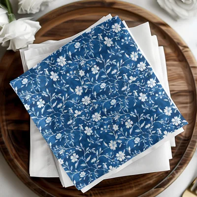 Elegant Dark Blue Floral Printed Napkin Set