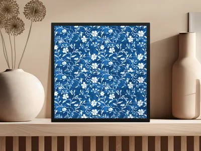 Blue and White Floral Pattern Wall Art Decor