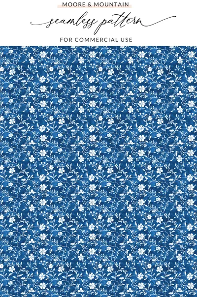 Blue Floral Seamless Pattern for Commercial Use Product