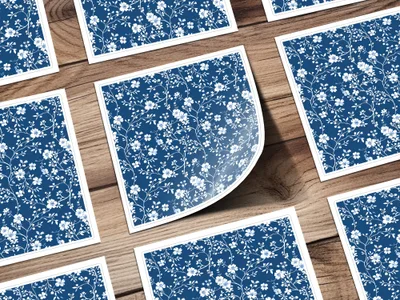 Blue Floral Pattern Decorative Sticker Sheets Set