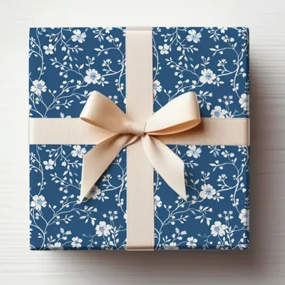 Elegant Blue Floral Gift Wrap with Ribbon product
