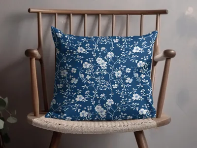 Blue White Floral Pattern Throw Pillow for Home Decor