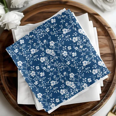 Elegant Blue and White Floral Pattern Napkin Pack