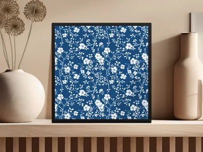 Elegant Blue and White Floral Print Wall Art Decor