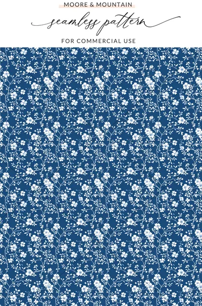 Floral Blue and White Seamless Pattern for Commercial Use