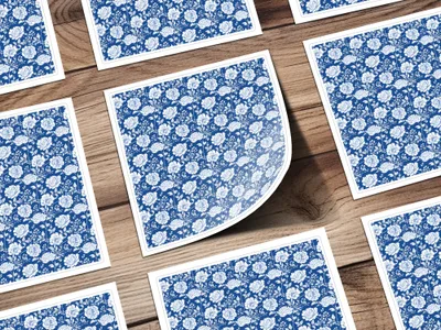Blue and White Floral Pattern Sheets for Crafts and Design