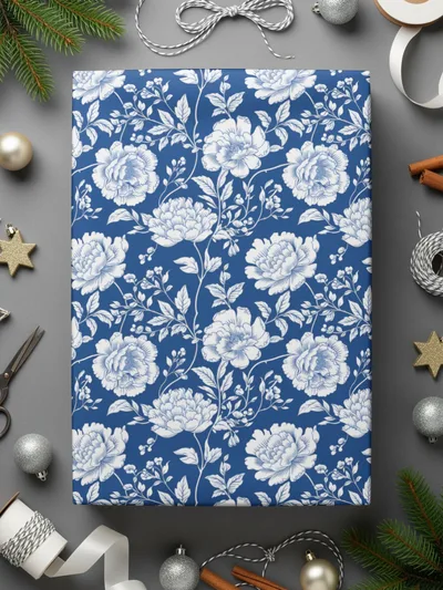Elegant Blue and White Floral Pattern Gift Wrap