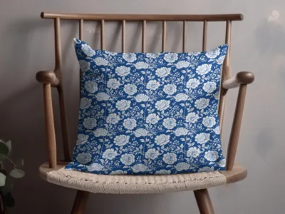 Elegant Blue Floral Throw Pillow for Home Decor