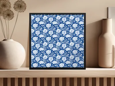 Blue and White Floral Pattern Wall Art Decor
