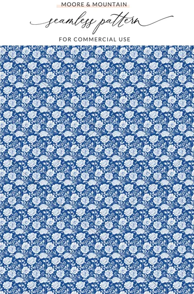 Blue and White Floral Seamless Pattern for Commercial Use