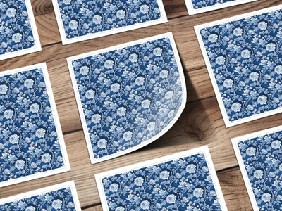 Vintage Blue Floral Pattern Design Sticker Sheets