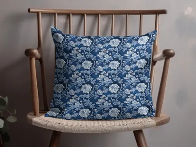 Elegant Blue Floral Pattern Decorative Pillow Product