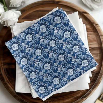 Elegant Blue Floral Pattern Design Napkin Set
