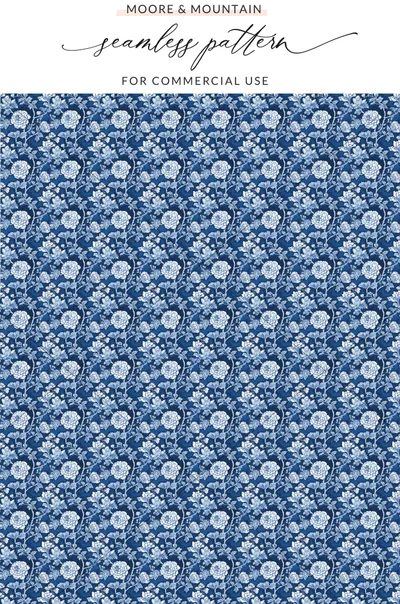 Dark Blue White Floral Seamless Pattern Commercial Use