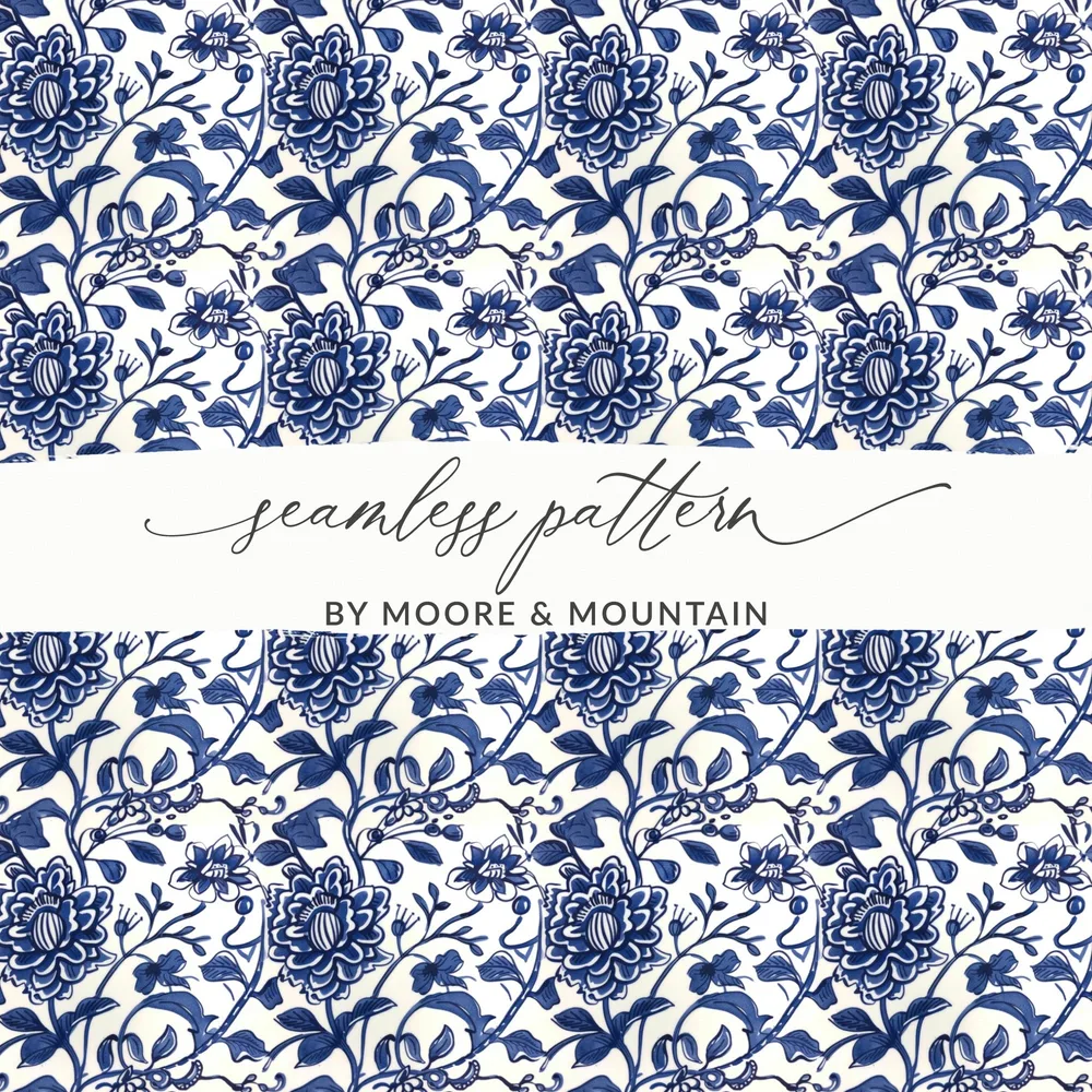 Elegant Blue Floral Seamless Pattern by Moore and Mountain