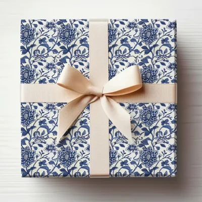 Elegant White and Blue Floral Pattern Gift Wrap