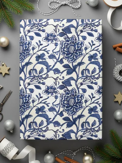 Blue Floral Decorative Design Wrapping Paper Product
