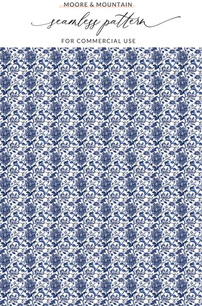 Elegant Navy Floral Seamless Pattern for Commercial Use