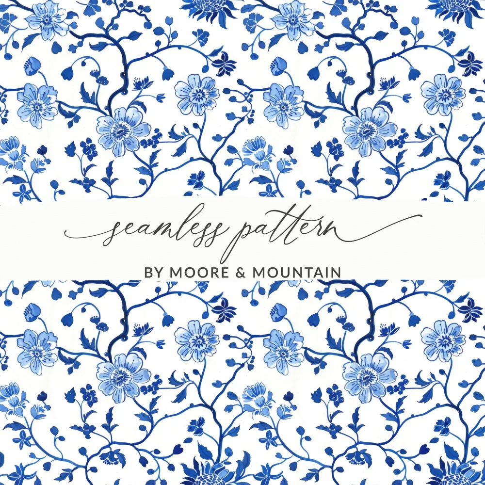 Blue Floral Seamless Pattern by Moore & Mountain