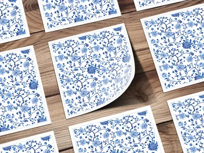 Elegant Floral Blue and White Pattern Art Print
