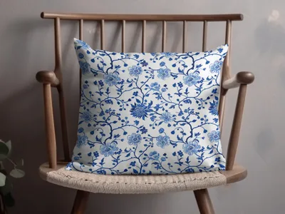 Elegant Blue Floral Decorative Pillow for Home Decor